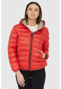Blauer USA - BLAUER Pomarańczowo-beżowa damska dwustronna kurtka Stella reversible down jacket, Rozmiar L. Kolor: pomarańczowy. Materiał: puch