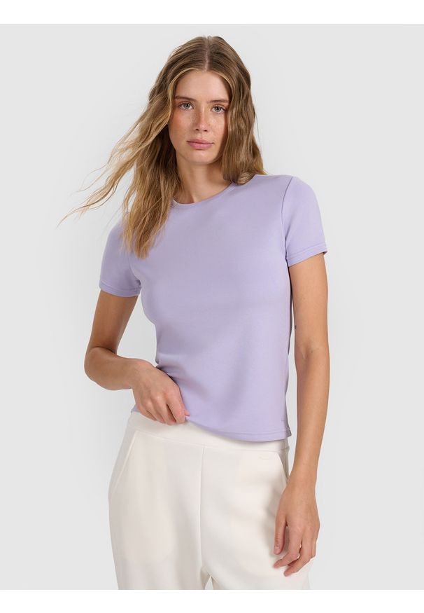 4f - 4F T-shirt z prążkowanej dzianiny z modalem damski - niebieski XS. Okazja: na co dzień. Kolor: niebieski. Materiał: prążkowany, dzianina. Wzór: prążki. Styl: casual, klasyczny, sportowy