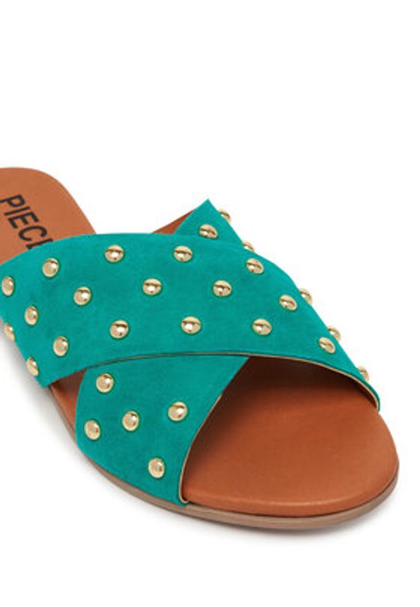 Pieces Klapki 17156837 Zielony. Kolor: zielony. Materiał: skóra