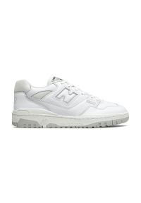 Buty unisex New Balance BB550PB1 - białe. Zapięcie: sznurówki. Kolor: biały. Materiał: guma, skóra. Szerokość cholewki: normalna. Wzór: aplikacja. Sezon: lato #1