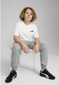 Puma - Młodzieżowa luźna koszulka ESS z małym logo No. 1 PUMA White. Kolor: biały. Materiał: prążkowany. Wzór: haft