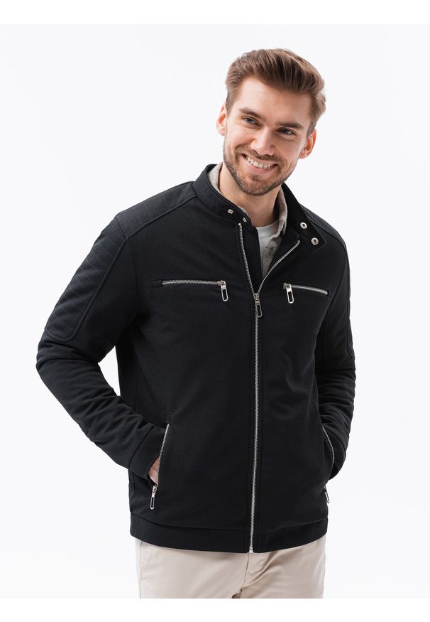 Czarna kurtka Ombre Clothing ze stójką, na wiosnę