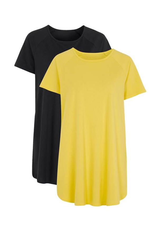 Cellbes Dżersejowa tunika z bawełny 2 Pack żółty Czarny female żółty/czarny 42/44. Kolor: żółty, czarny, wielokolorowy. Materiał: jersey, bawełna. Długość rękawa: raglanowy rękaw. Długość: krótkie