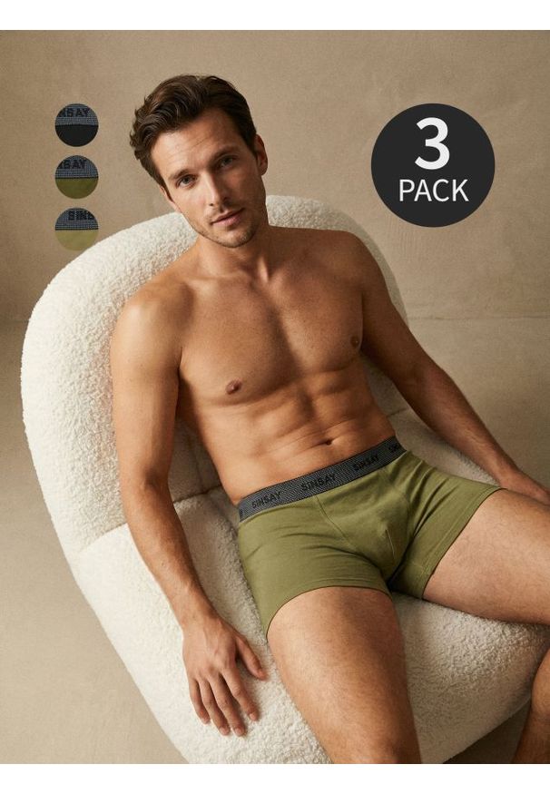 Sinsay - Bawełniane bokserki Long 3 pack - zielony. Kolor: zielony. Materiał: bawełna