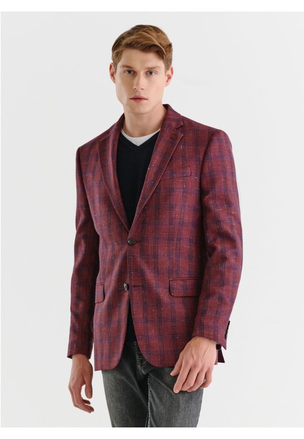 Pako Lorente - PAKO LORENTE – Bordowa marynarka casualowa. Okazja: na co dzień. Kolor: czerwony. Materiał: wełna, bawełna, len. Styl: casual