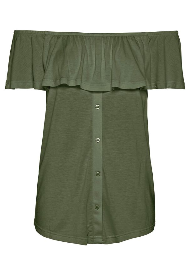 Shirt z dekoltem "carmen" bonprix ciemny khaki. Typ kołnierza: typu carmen. Kolor: zielony