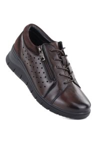 Skórzane półbuty damskie ażurowe na koturnie brązowe Vinceza 39977. Okazja: na co dzień. Kolor: brązowy. Materiał: skóra. Wzór: ażurowy. Obcas: na koturnie. Styl: casual, sportowy #1