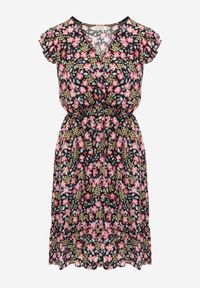 Born2be - Czarna Rozkloszowana Sukienka z Wiskozy w Kwiaty Evalis. Kolor: czarny. Materiał: wiskoza. Wzór: kwiaty. Sezon: lato #4