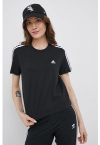 Adidas - adidas T-shirt bawełniany kolor czarny. Kolor: czarny. Materiał: bawełna. Wzór: gładki