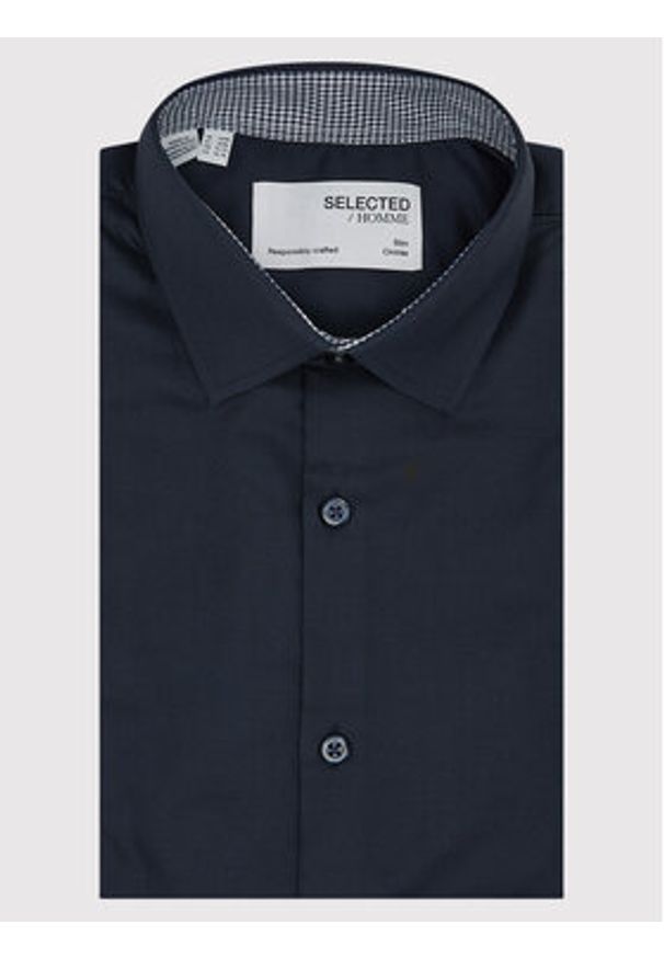 Selected Homme Koszula New Mark 16058640 Granatowy Slim Fit. Kolor: niebieski. Materiał: bawełna