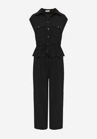 Renee - Czarny Koszulowy Kombinezon Bez Rękawów z Bawełny i Wiskozy z Baskinką Tefnor. Kolor: czarny. Materiał: wiskoza, bawełna. Długość rękawa: bez rękawów. Sezon: lato. Styl: boho #3