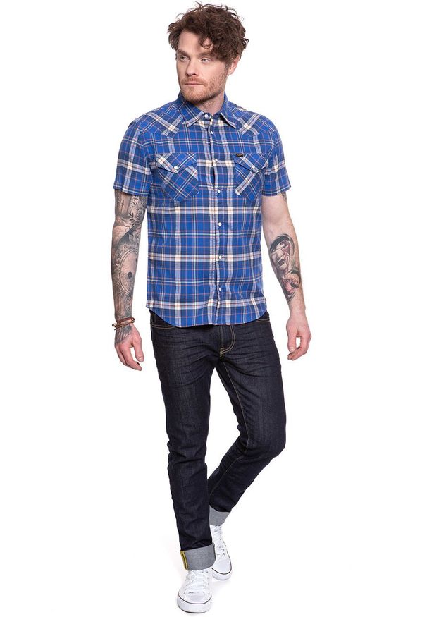 Lee - LEE SS WESTERN SUMMER BLUE L640DKNJ 112115273. Okazja: na uczelnię. Materiał: bawełna, tkanina, jeans, materiał. Długość rękawa: krótki rękaw. Długość: krótkie. Styl: klasyczny