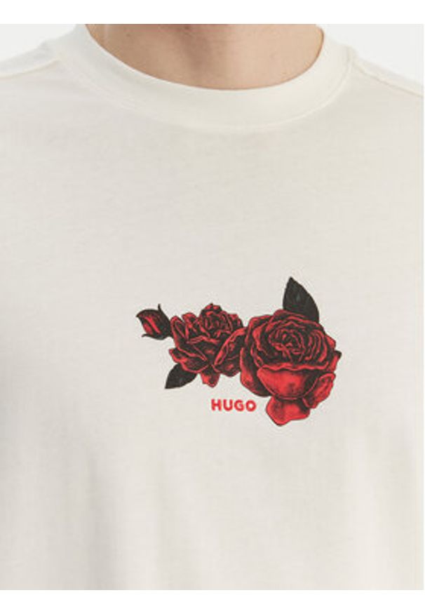 Hugo - HUGO T-Shirt Domans 50564642 Écru Oversize. Kolor: kremowy. Materiał: bawełna