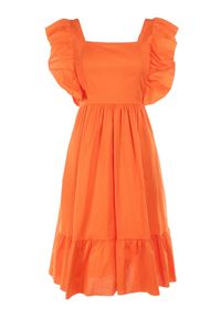 Born2be - Pomarańczowa Sukienka Raiphei. Okazja: na wesele, na ślub cywilny. Typ kołnierza: dekolt kwadratowy. Kolor: pomarańczowy. Materiał: bawełna, tkanina, elastan. Długość rękawa: na ramiączkach #2