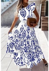 IVET - Sukienka VERMANA BLUE. Kolor: wielokolorowy, niebieski, biały. Materiał: materiał #1