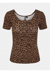 Pieces T-Shirt Kitte 17148392 Brązowy Slim Fit. Kolor: brązowy. Materiał: bawełna #6