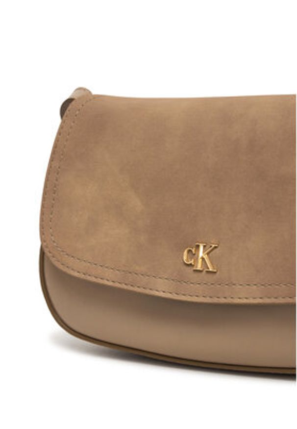 Calvin Klein Torebka Ck Brushed Flap Camera Bag LV04F3409G Beżowy. Kolor: beżowy. Materiał: skórzane