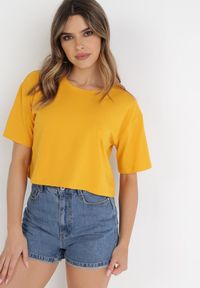 Born2be - Żółty T-shirt Rheniala. Okazja: na co dzień. Kolor: żółty. Materiał: materiał, bawełna. Długość rękawa: krótki rękaw. Długość: krótkie. Wzór: gładki. Sezon: lato. Styl: casual #2