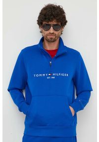 TOMMY HILFIGER - Tommy Hilfiger bluza męska kolor niebieski z nadrukiem. Kolor: niebieski. Materiał: bawełna. Długość: krótkie. Wzór: nadruk