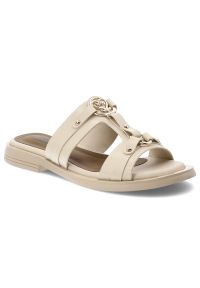 Klapki damskie Artiker, cholewka ze skóry naturalnej wsuwany fason z szerokimi paskami na płaskiej podeszwie, beżowe, 58C1629. Okazja: na co dzień. Kolor: beżowy. Materiał: skóra. Wzór: paski. Sezon: lato. Obcas: na płaskiej podeszwie. Styl: elegancki, casual #1