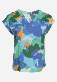 Born2be - Zielono-Granatowa Bluzka z Wiskozy w Abstrakcyjny Wzór z Krótkimi Rękawami Zleria. Okazja: na co dzień. Kolekcja: plus size. Kolor: zielony. Materiał: wiskoza. Długość rękawa: krótki rękaw. Długość: krótkie. Wzór: aplikacja. Styl: casual #6