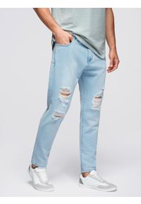 Ombre Clothing - Spodnie jeansowe męskie CARROT FIT z przetarciami – jasnoniebieskie V1 - Rozmiar: XXL. Okazja: na co dzień. Kolor: niebieski. Materiał: jeans. Wzór: aplikacja. Styl: klasyczny, casual #7