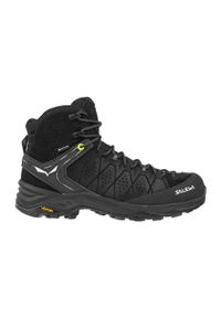 Buty Trekkingowe Męskie Salewa Alp Trainer 2 Mid Gtx. Wysokość cholewki: za kostkę. Zapięcie: sznurówki. Kolor: wielokolorowy, czarny. Materiał: guma, tkanina, zamsz, materiał, syntetyk. Szerokość cholewki: normalna