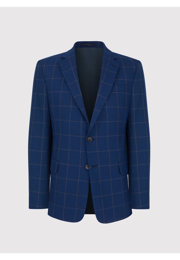Pako Lorente - PAKO LORENTE – Granatowa marynarka casualowa w kratę. Okazja: na co dzień. Kolor: niebieski. Materiał: wełna, poliester, bawełna. Styl: casual