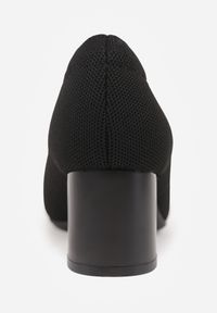 Renee - Czarne Strukturalne Czółenka VICES na Słupkowym Obcasie Abathise. Nosek buta: otwarty. Kolor: czarny. Materiał: skóra, materiał. Obcas: na obcasie. Wysokość obcasa: średni #3