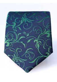 Modini - Granatowy krawat męski we florystyczny wzór C8. Kolor: niebieski. Materiał: mikrofibra, tkanina #2