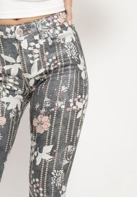 Born2be - Szare Spodnie Skinny z Ozdobnym Kwiatowym Wzorem Lakardi. Okazja: na co dzień. Kolor: szary. Materiał: bawełna. Wzór: kwiaty. Styl: casual, elegancki #4