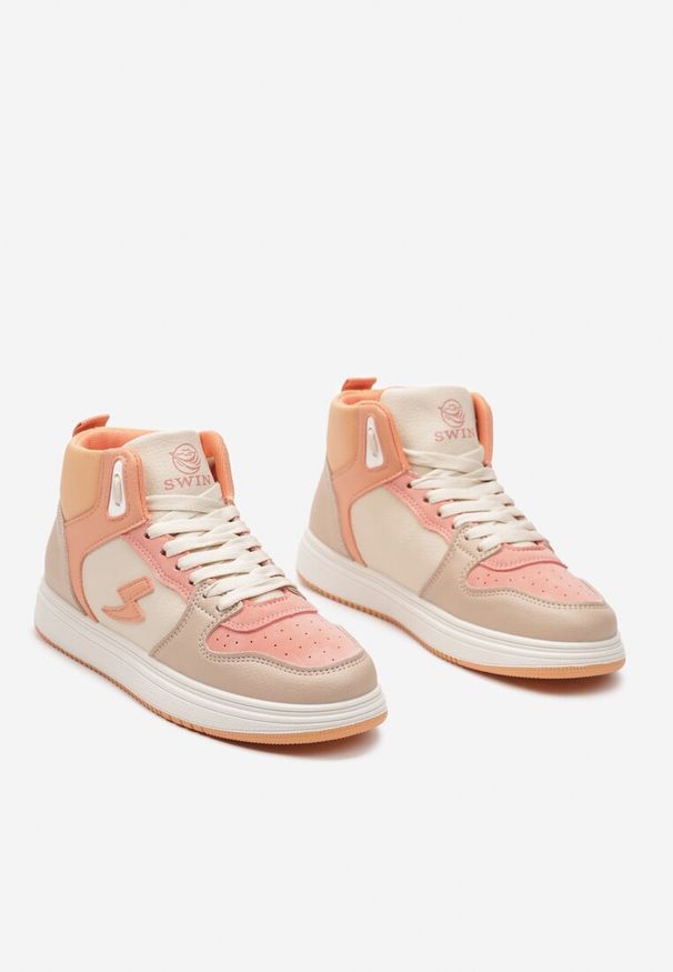 Renee - Pomarańczowe Sneakersy Aura. Okazja: na co dzień. Kolor: beżowy. Materiał: jeans