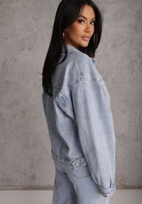 Renee - Niebieska Jeansowa Kurtka z Bawełną w Stylu Basic Elliemia. Kolor: niebieski. Materiał: bawełna, jeans. Wzór: haft, grochy. Styl: klasyczny, retro, boho #3