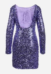 Born2be - Fioletowa Dopasowana Mini Sukienka z Wycięciem na Plecach Ozdobiona Cekinami Akorra. Kolor: fioletowy. Wzór: aplikacja. Długość: mini #7