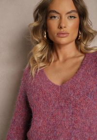 Renee - Fioletowy Sweter z Dodatkiem Wełny i Szerokimi Rękawami Inathira. Okazja: na co dzień. Kolor: fioletowy. Materiał: wełna. Sezon: zima, jesień. Styl: elegancki, klasyczny, casual #5