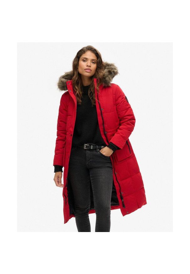 Superdry - Długi pikowany płaszcz Everest od SUPERDRY. Kolor: czerwony. Długość rękawa: długi rękaw. Długość: długie. Styl: elegancki