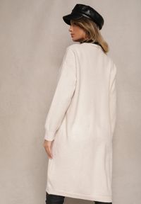 Renee - Jasnobeżowy Niezapinany Casualowy Kardigan z Wełną o Długim Kroju Zozita. Okazja: na co dzień. Kolor: beżowy. Materiał: wełna. Długość: długie. Styl: casual