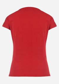Born2be - Czerwony Bawełniany T-shirt z Metalicznym Nadrukiem Lapur. Okazja: na co dzień. Kolor: czerwony. Materiał: bawełna. Wzór: nadruk. Styl: casual