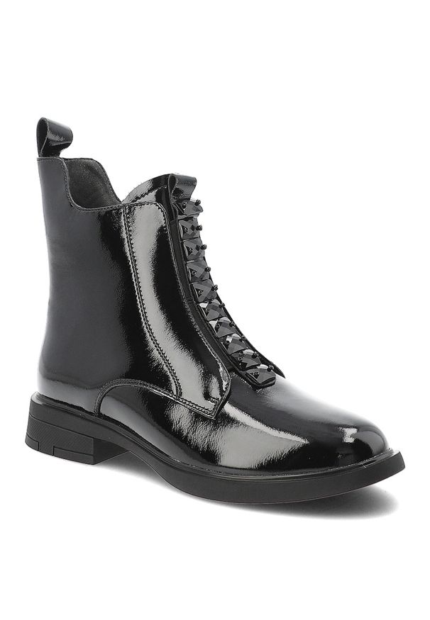 Czarne Botki S.Barski Lakierowane Buty Damskie. Okazja: na co dzień. Kolor: czarny. Materiał: lakier. Styl: casual, rockowy, klasyczny, wizytowy