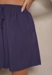 Renee - Granatowe Szorty z Bawełny High Waist Ozdobione Wiązaniem Selmio. Okazja: na co dzień. Stan: podwyższony. Kolor: niebieski. Materiał: bawełna. Wzór: aplikacja. Styl: casual, elegancki #2