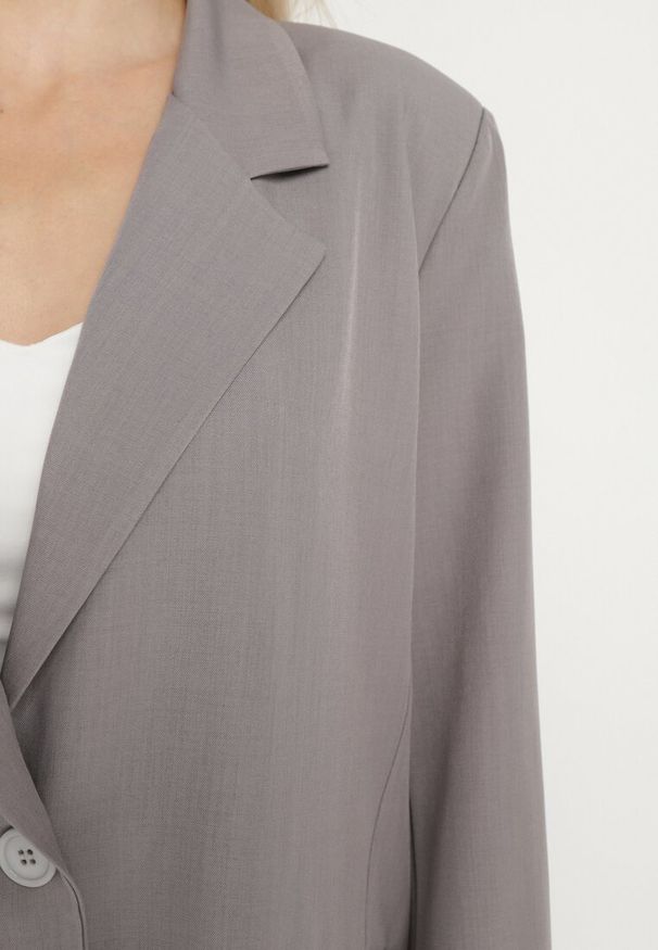 Born2be - Szary Komplet Garniturowy Marynarka i Szerokie Spodnie Eleanisse. Kolor: szary