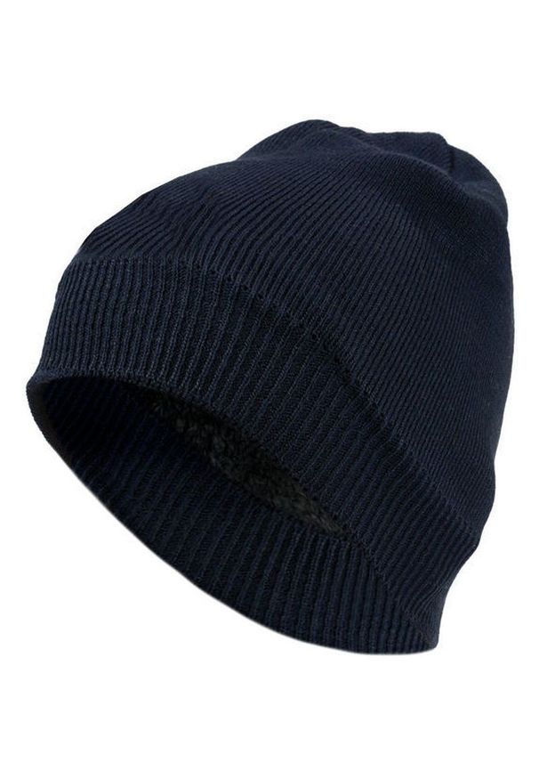 Pako Jeans - Granatowa Męska Jesienno-Zimowa Czapka, Ciepła, Uniwersalny Rozmiar, z Kożuchem. Kolor: niebieski. Materiał: akryl. Wzór: ze splotem. Sezon: zima, jesień