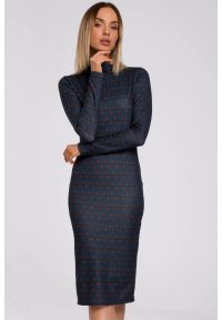 Sukienki.shop - Dzianinowa sukienka midi dopasowana tuba we wzory. Okazja: na co dzień, na spotkanie biznesowe. Typ kołnierza: kołnierzyk stójkowy, golf. Kolor: czerwony. Wzór: nadruk, aplikacja, kwiaty. Typ sukienki: dopasowane, proste. Materiał: dzianina. Długość rękawa: długi rękaw. Styl: casual, elegancki, klasyczny, biznesowy. Długość: midi #3