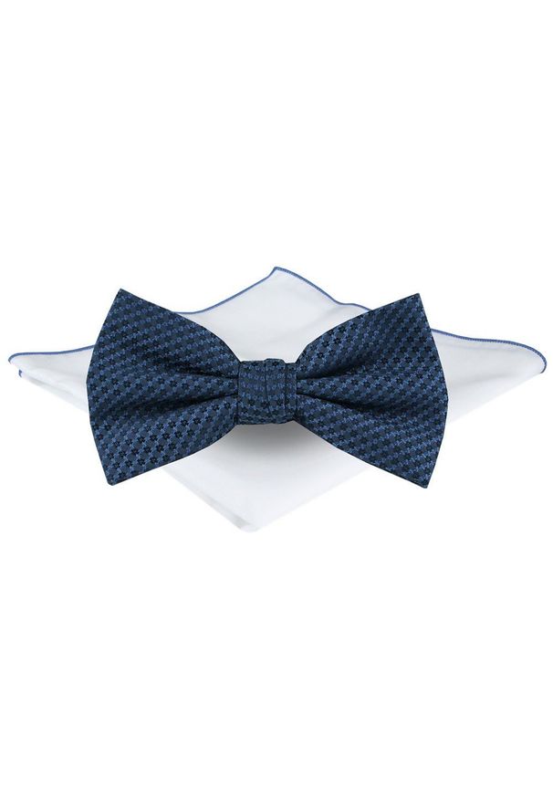 Mucha Męska z Poszetką - Chattier - Granatowa z Drobnym Wzorem. Kolor: niebieski. Styl: elegancki, sportowy