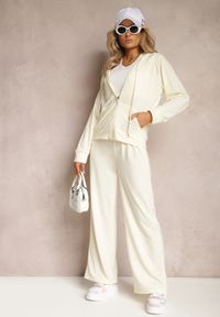 Renee - Jasnożółty Luźny Komplet Dresowy Szerokie Spodnie i Bluza z Kapturem Gossame. Kolor: żółty. Materiał: dresówka #5
