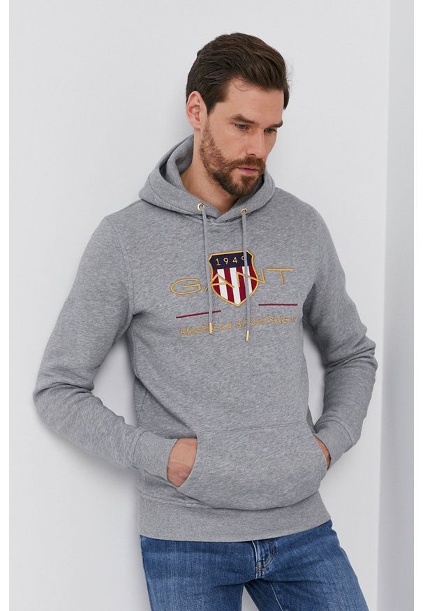 GANT - Gant - Bluza. Okazja: na co dzień. Kolor: szary. Wzór: aplikacja. Styl: casual