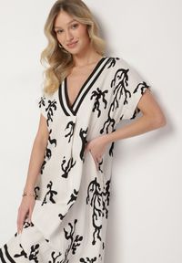 Born2be - Czarno-Beżowa Sukienka z Lnem i Wiskozą o Pudełkowym Kroju Sadirene. Okazja: na co dzień, na spotkanie biznesowe. Kolor: czarny. Materiał: len, wiskoza. Wzór: kwiaty. Sezon: wiosna, lato. Styl: biznesowy, casual, elegancki #5