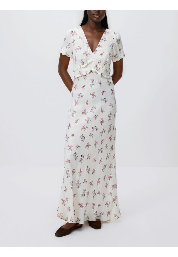 Reserved - Wzorzysta sukienka z wiskozy - wielobarwny. Materiał: wiskoza. Typ sukienki: proste