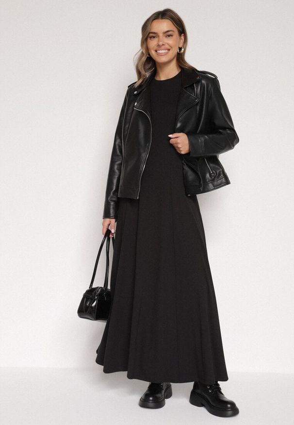 Born2be - Czarna Bawełniana Sukienka o Rozkloszowanym Kroju Tuselenea. Okazja: na co dzień. Kolor: czarny. Materiał: bawełna. Typ sukienki: proste. Styl: elegancki, casual
