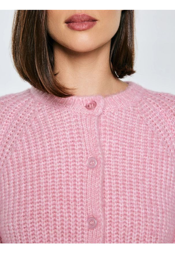 Big-Star - Kardigan damski różowy Rosina 600. Kolor: różowy. Materiał: materiał, skóra. Długość: krótkie